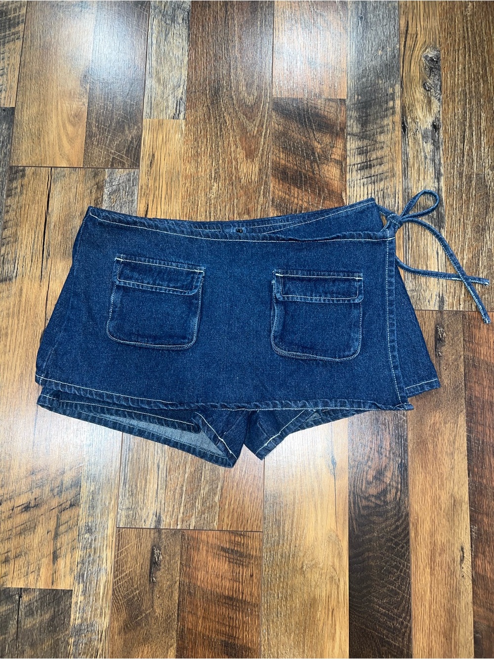 Lioness Dark Blue Denim Wrap Skort with Front Pockets